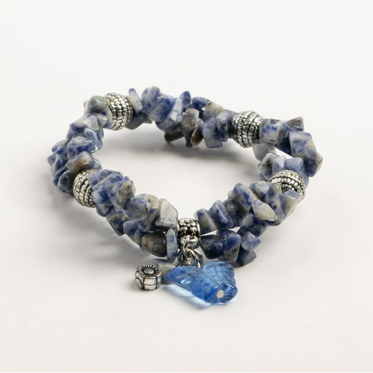 Earth's Jewels Semi-Precious Sodalite Natural Blue Bracelet, Butterfly Charm